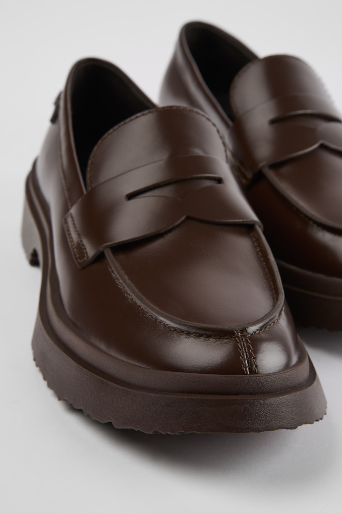 Close-up view of Walden Brown leather loafers for women