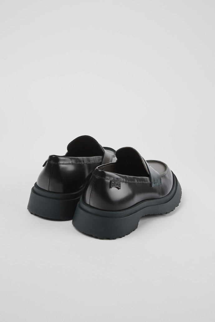 Back view of Twins Black and gray leather loafers for women