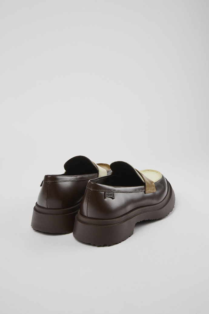 Back view of Twins Brown and white leather loafers for women