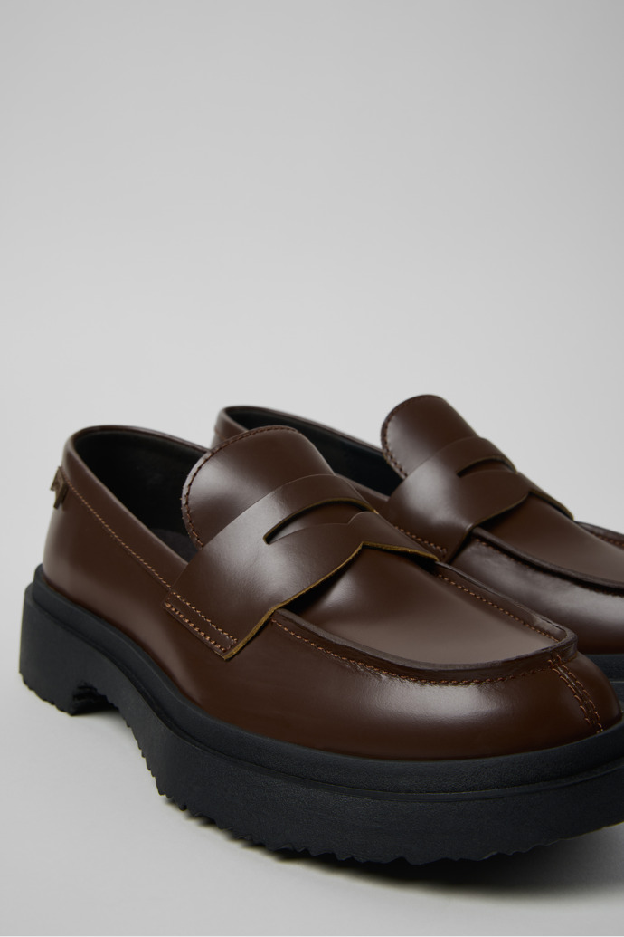 Close-up view of Walden Brown Leather Moccasins for Women.
