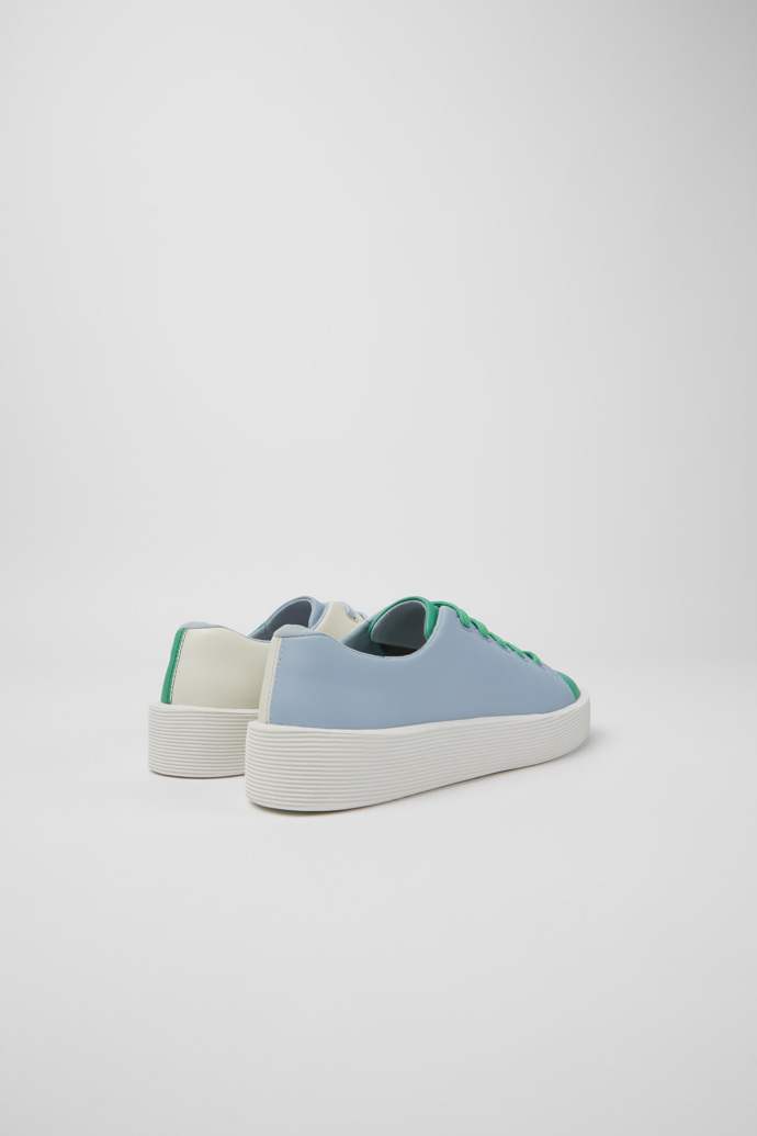 Back view of Twins Green, blue, and white leather sneakers for women