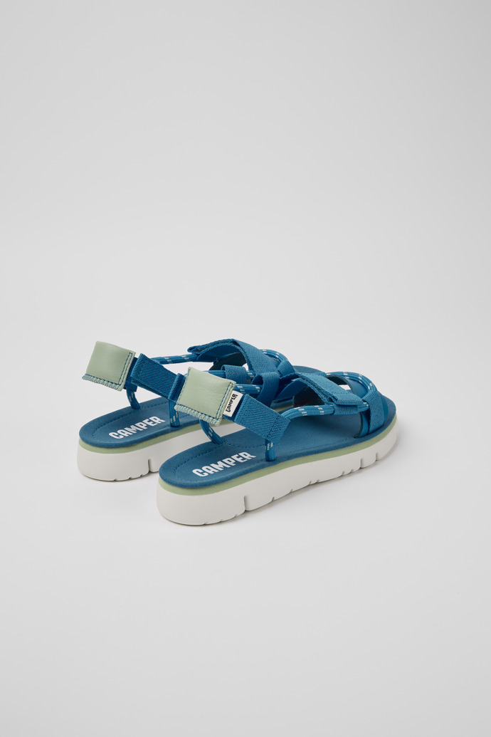Back view of Oruga Blue and green leather sandals for women
