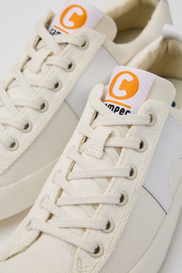 Close-up view of Imar White leather sneakers for women