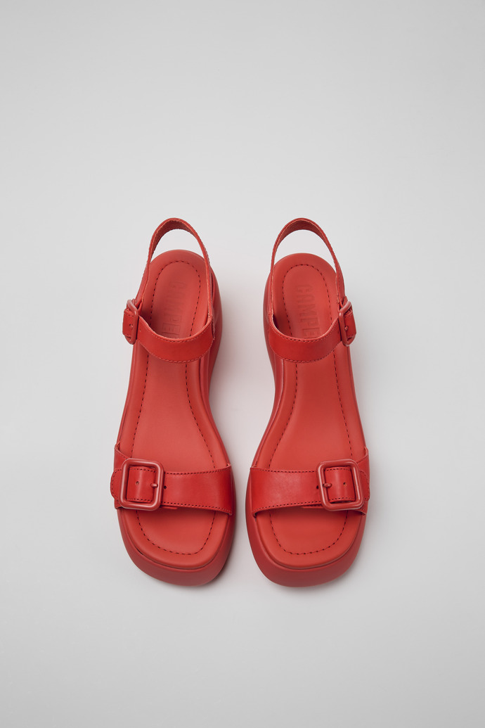 Overhead view of Kaah Red leather sandals for women