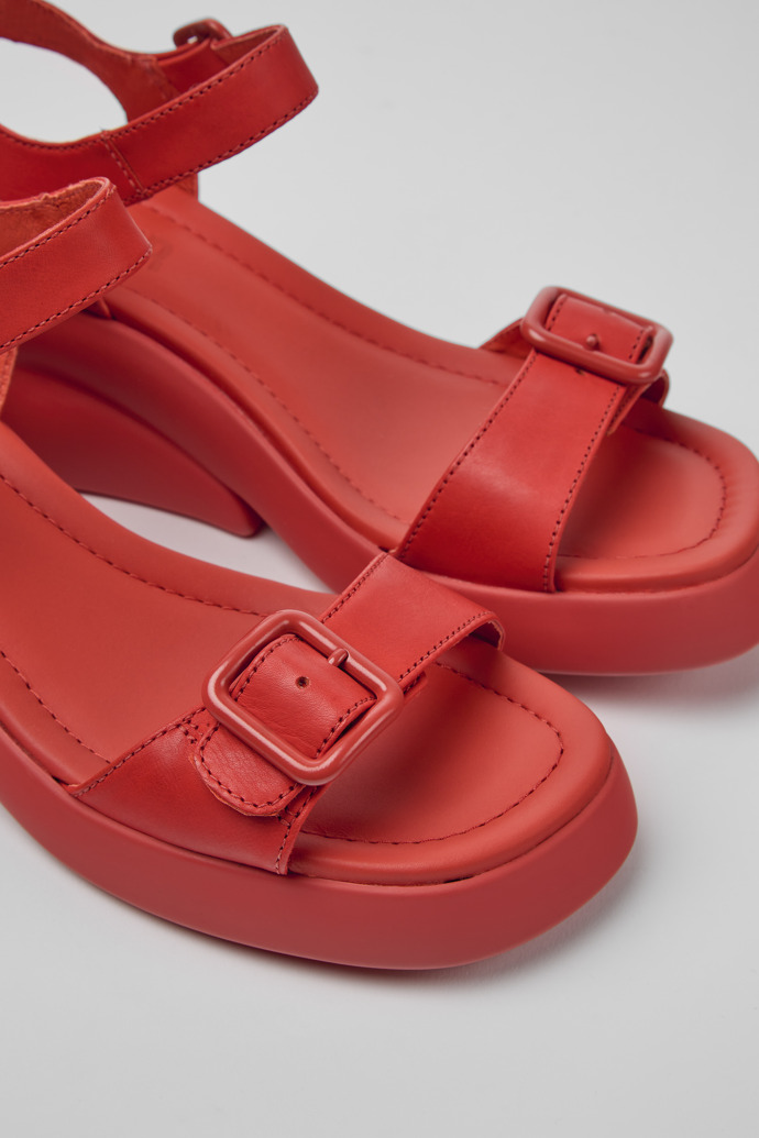 Close-up view of Kaah Red leather sandals for women
