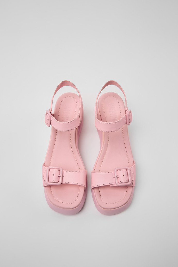 Overhead view of Kaah Pink leather sandals for women
