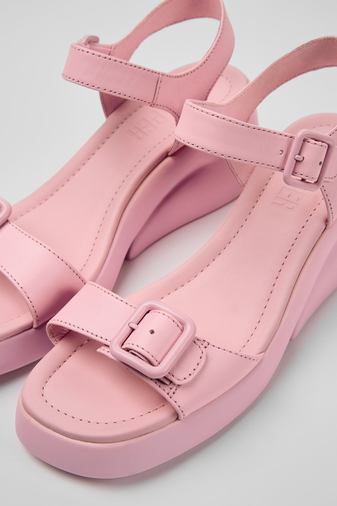 Close-up view of Kaah Pink leather sandals for women