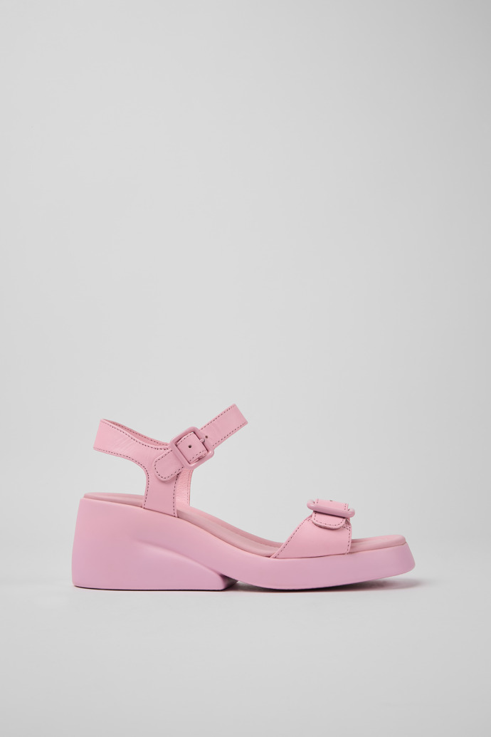 Side view of Kaah Pink leather sandals for women