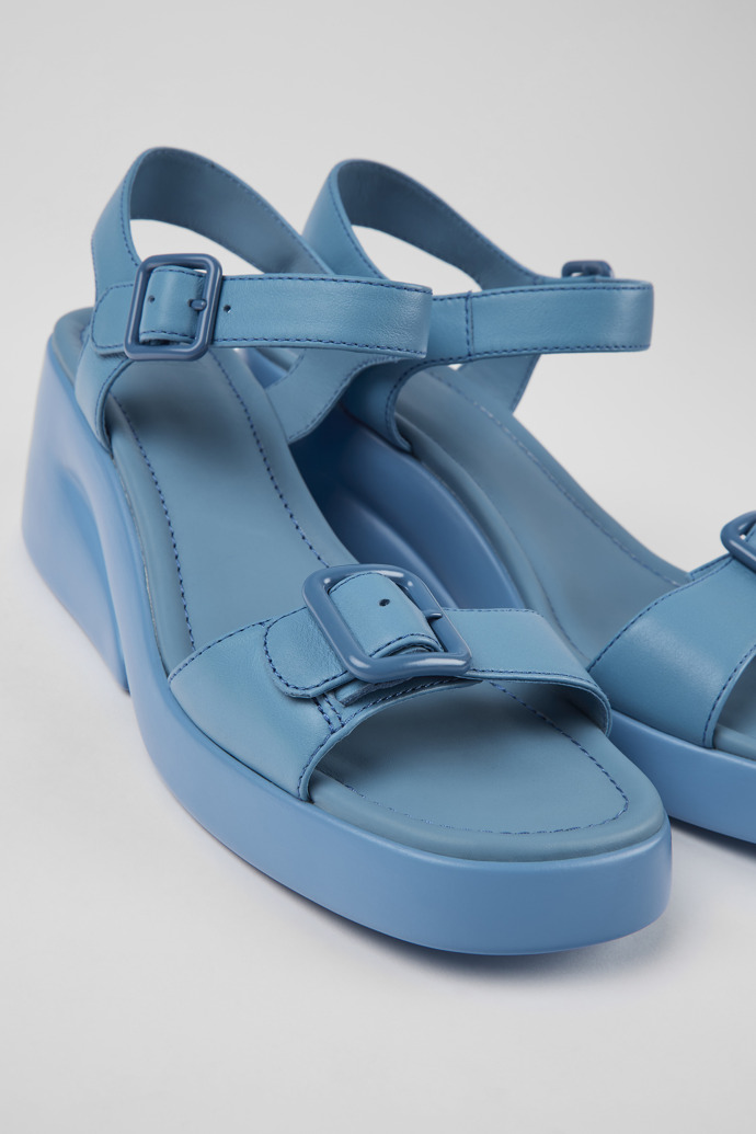 Close-up view of Kaah Blue leather sandals for women