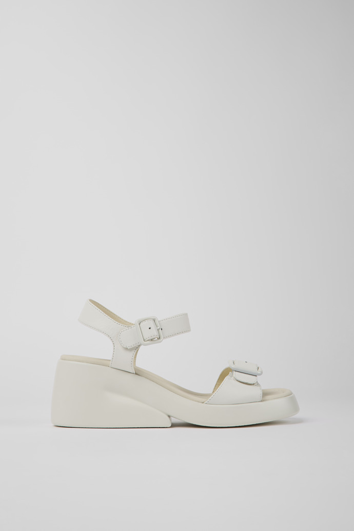 Side view of Kaah White leather sandals for women