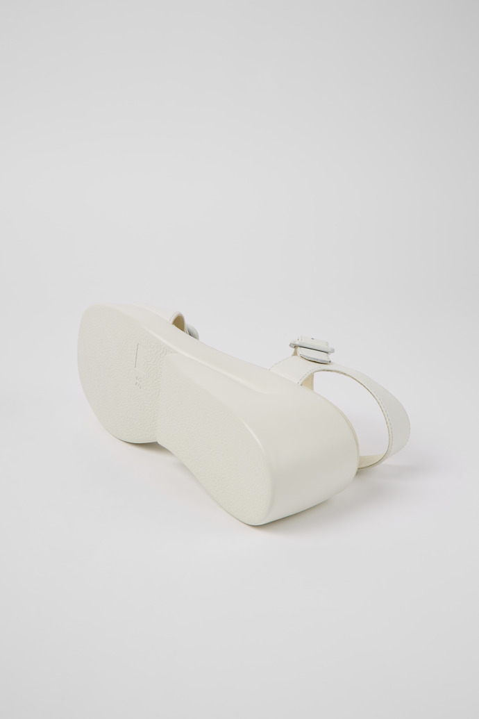 The soles of Kaah White leather sandals for women