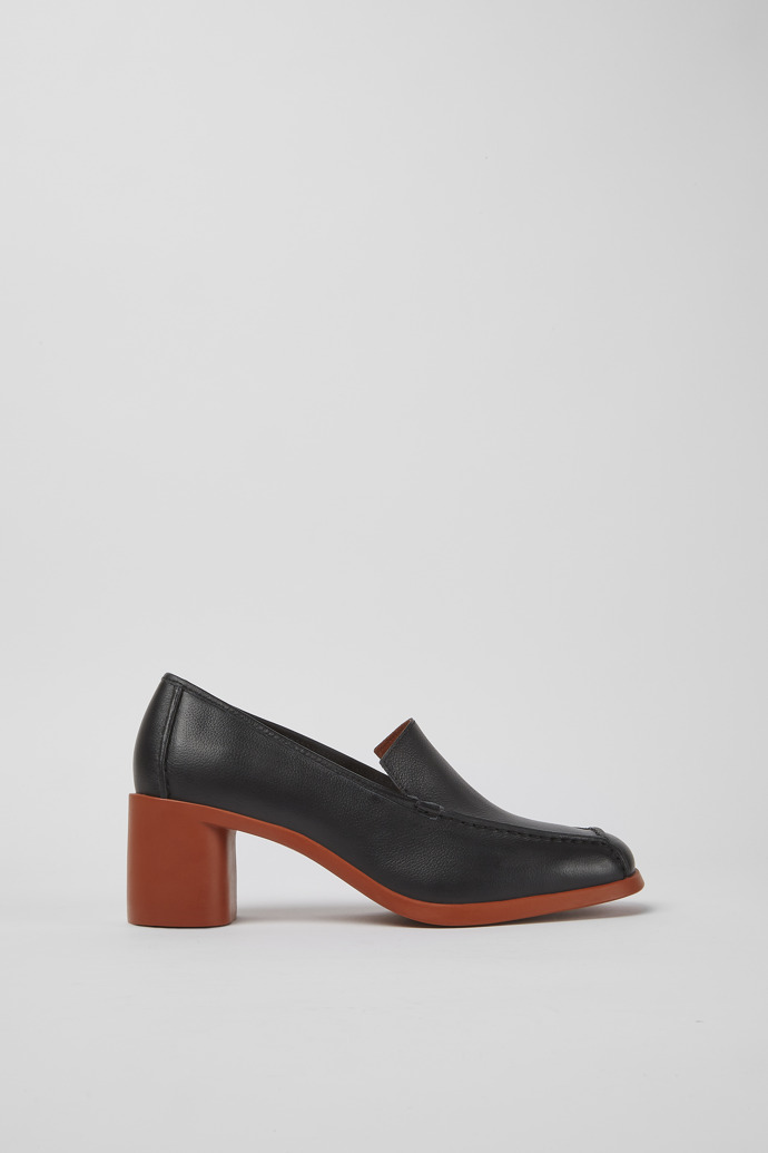 Side view of Meda Black leather heels for women