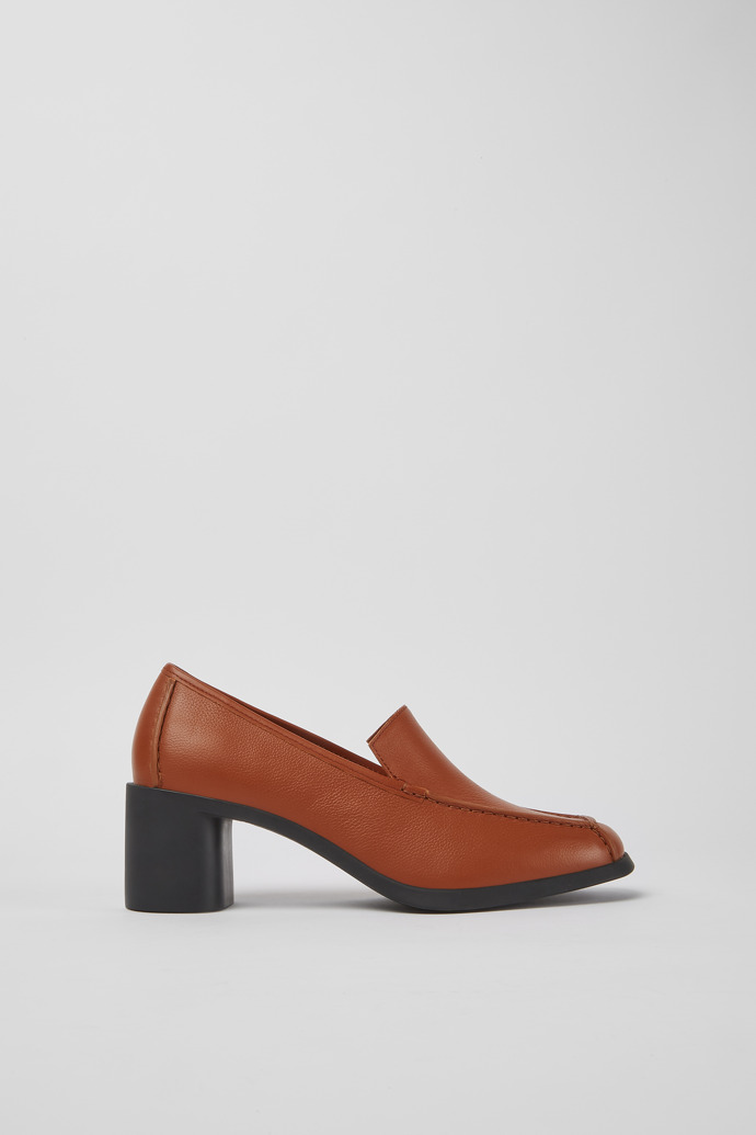Side view of Meda Brown leather heels for women