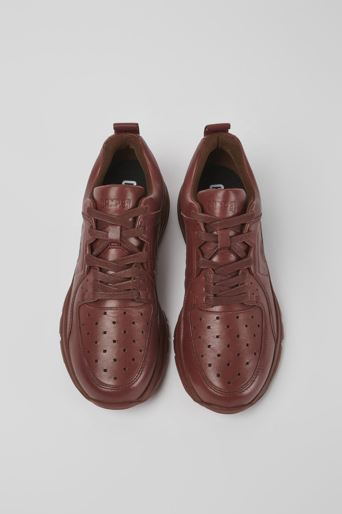 Overhead view of Drift Burgundy leather sneakers for women