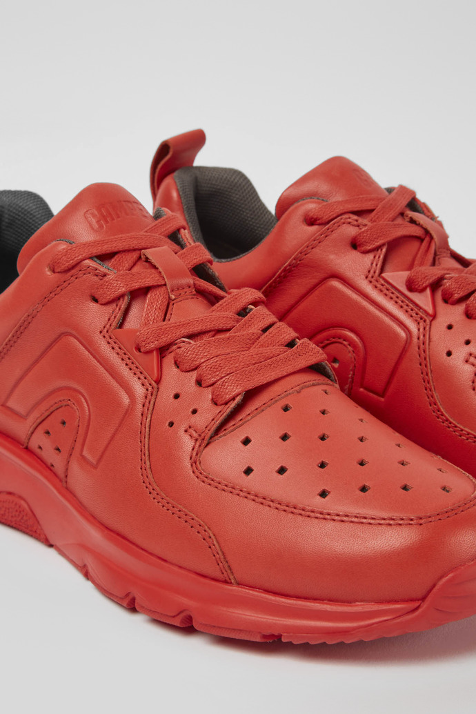 Close-up view of Drift Red leather sneakers for women