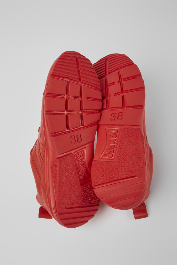 The soles of Drift Red leather sneakers for women