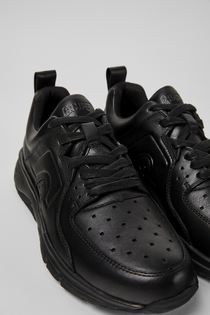 Close-up view of Drift Black leather sneakers for women