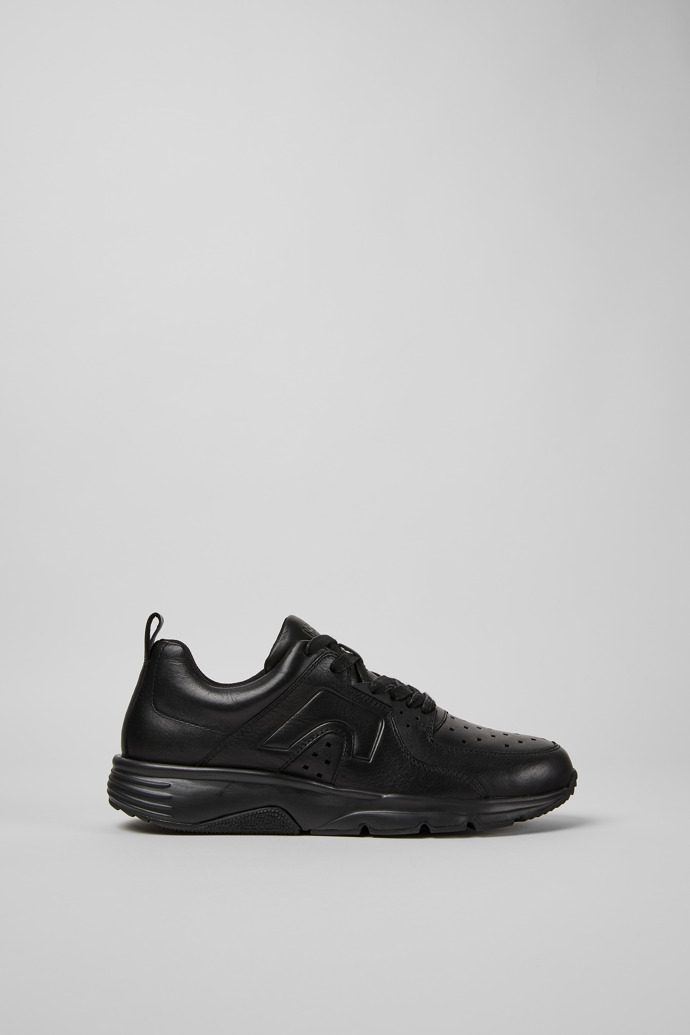 Image of Side view of Drift Black leather sneakers for women