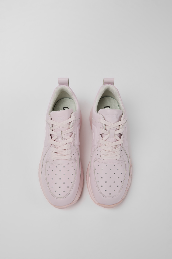 Overhead view of Drift Pink leather sneakers for women
