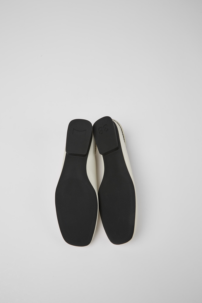 The soles of Casi Myra White ballerina for women