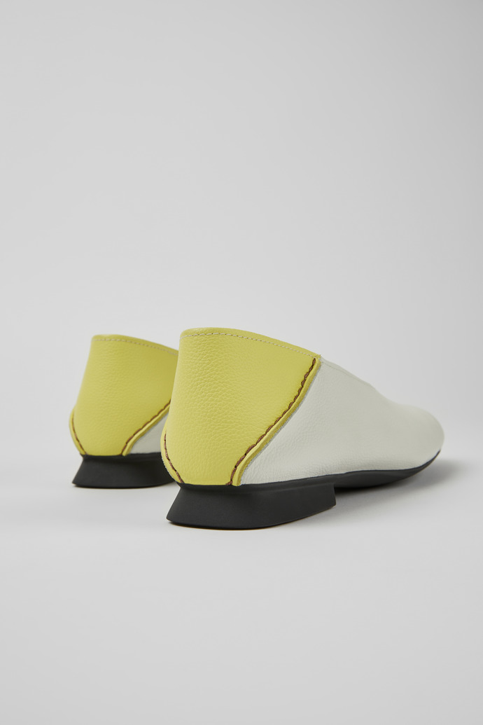 Back view of Casi Myra White and yellow leather ballerina flats for women