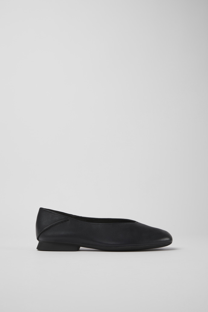 Image of Side view of Casi Myra Black leather ballerinas for women