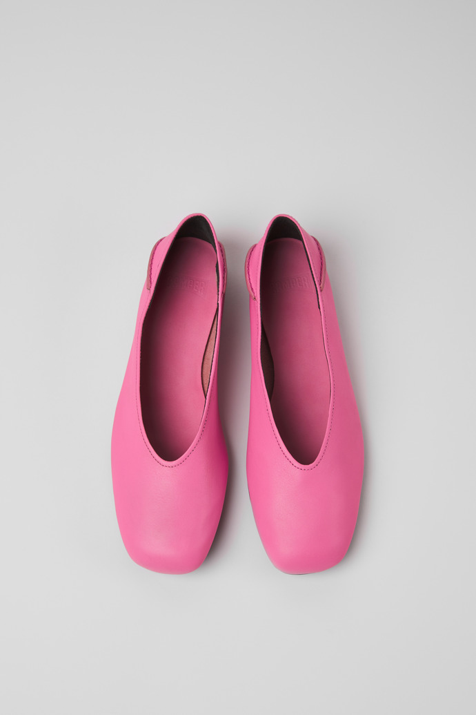 Overhead view of Casi Myra Pink leather ballerinas for women