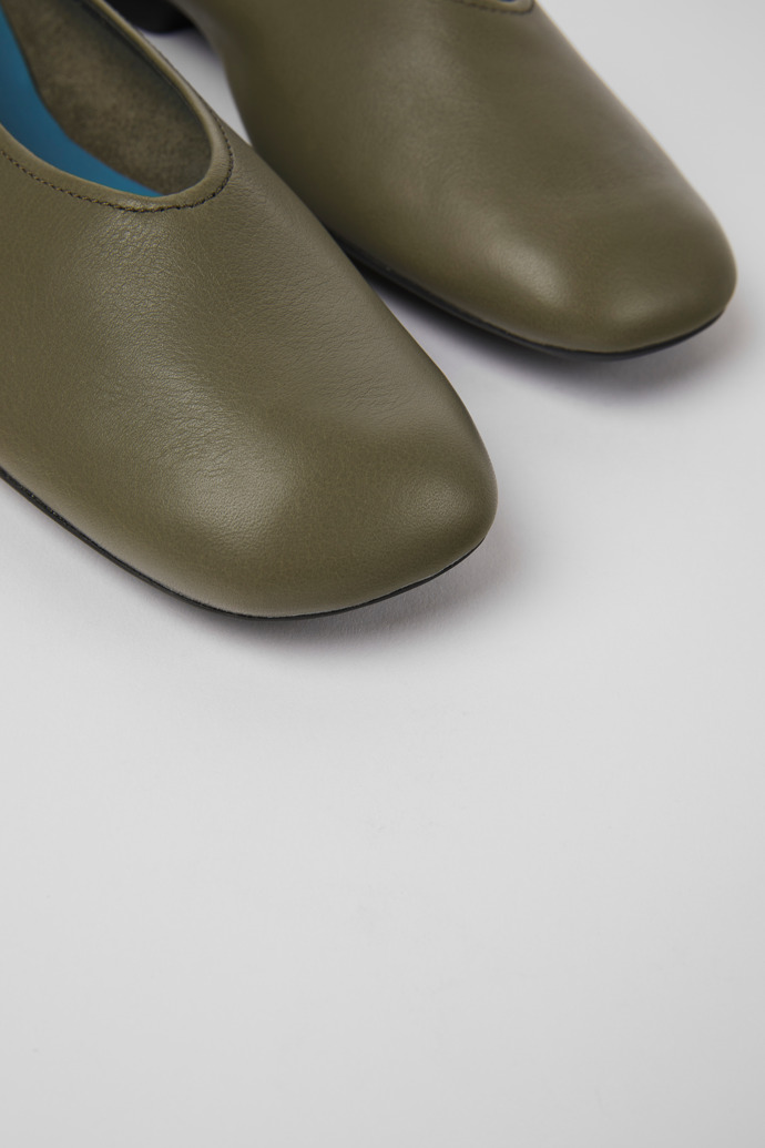 Close-up view of Casi Myra Green leather ballerinas for women