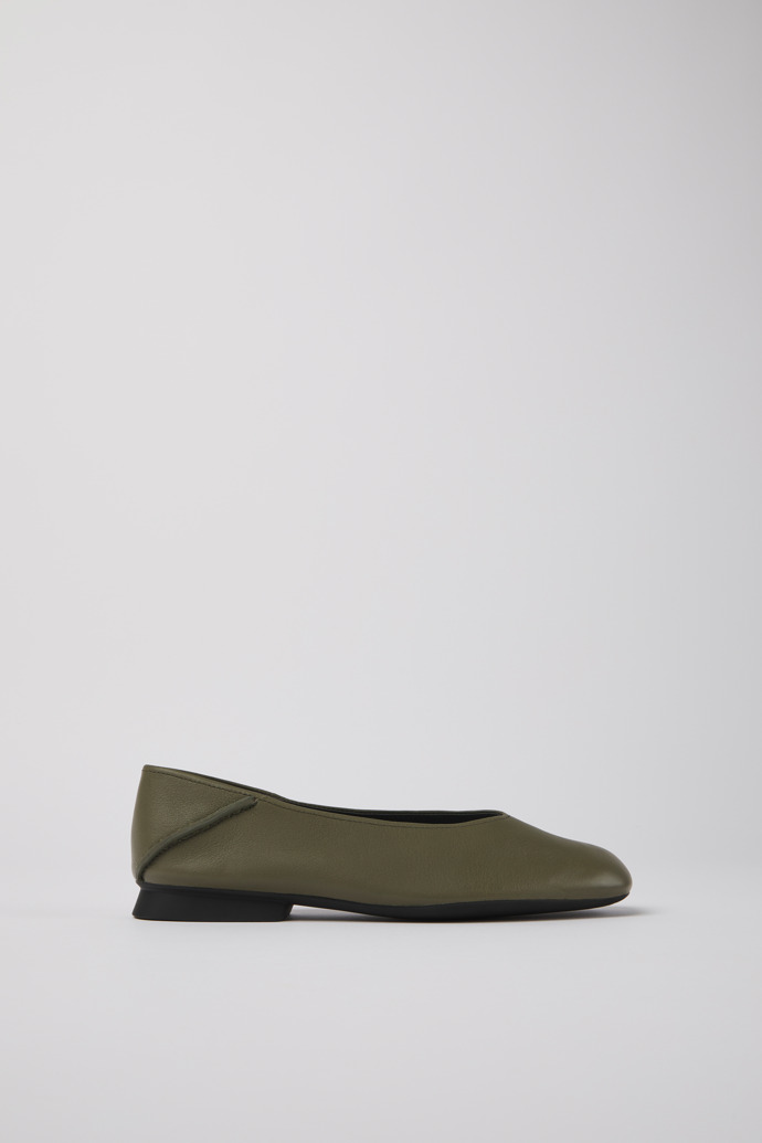 Side view of Casi Myra Green leather ballerinas for women