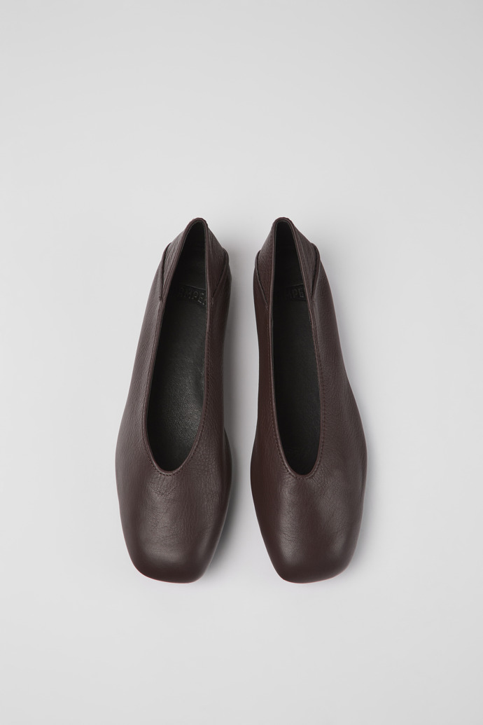 Overhead view of Casi Myra Brown leather ballerinas for women