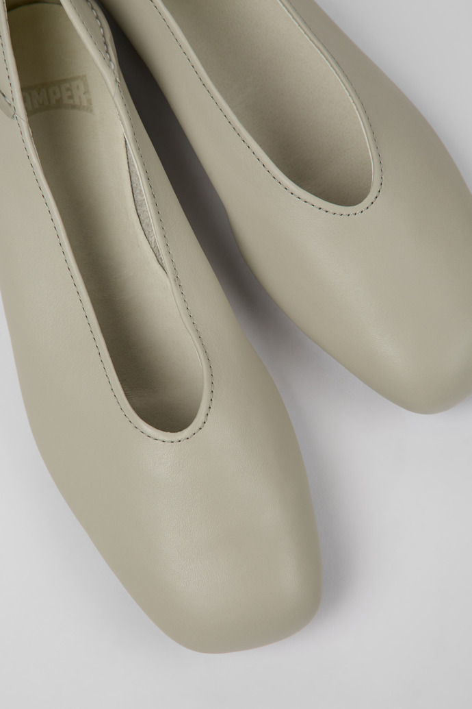 Close-up view of Casi Myra Gray leather ballerinas for women