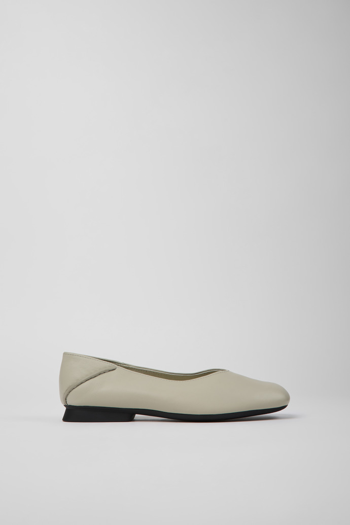 Side view of Casi Myra Gray leather ballerinas for women