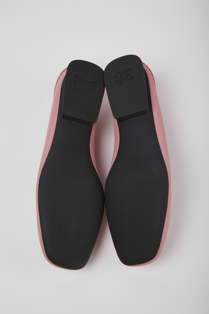 The soles of Casi Myra Pink leather ballerinas for women