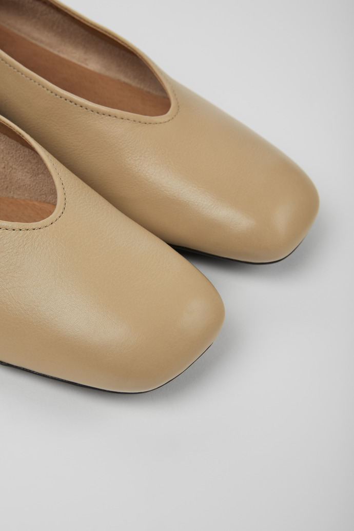 Close-up view of Casi Myra Beige leather ballerinas for women
