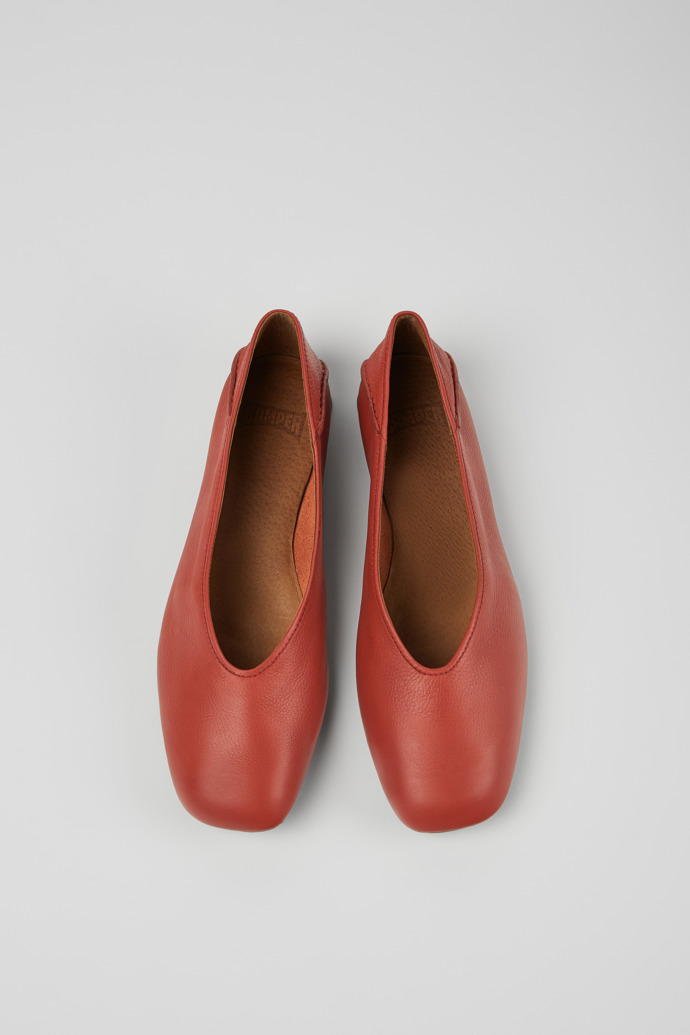 Overhead view of Casi Myra Red leather ballerinas for women
