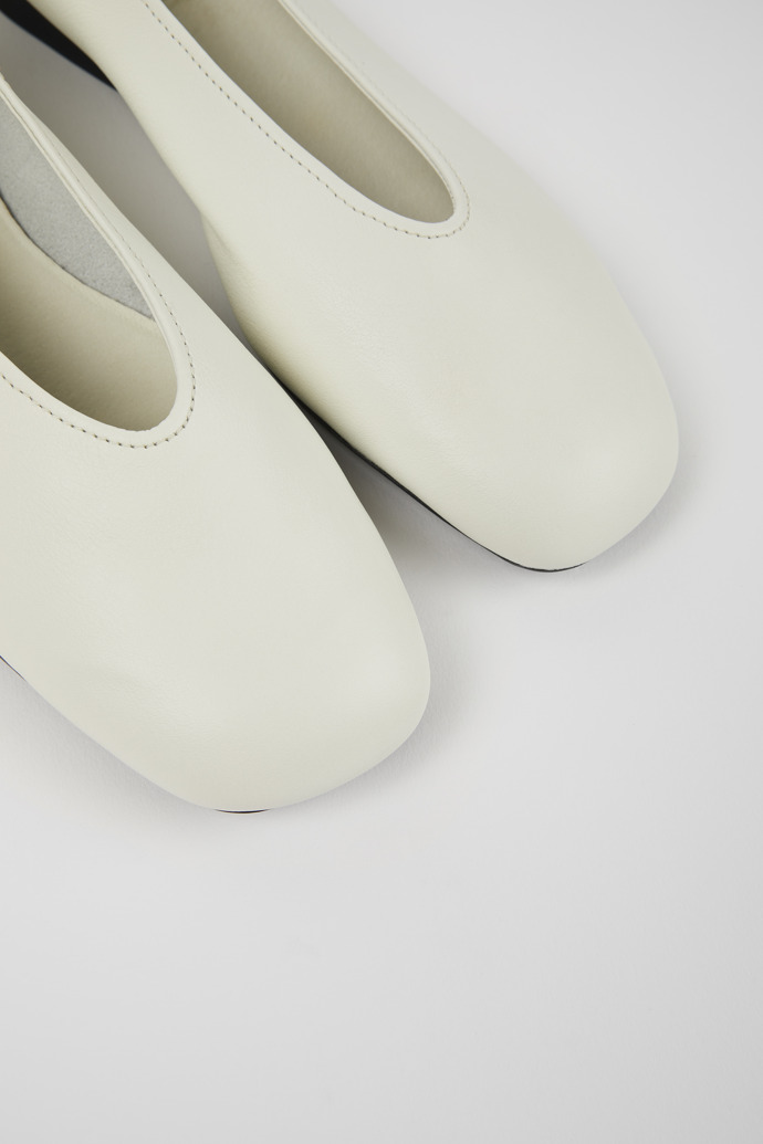 Close-up view of Casi Myra White Leather Ballerina for Women