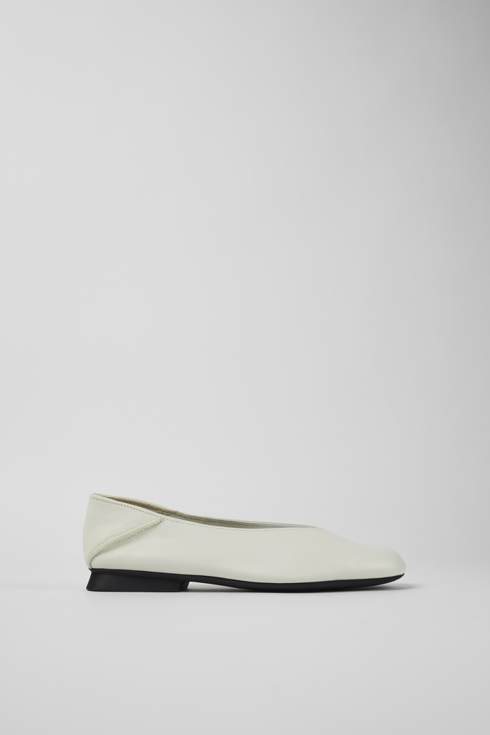 Image of Side view of Casi Myra White Leather Ballerina for Women
