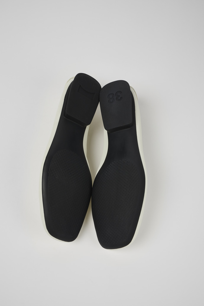 The soles of Casi Myra White Leather Ballerina for Women