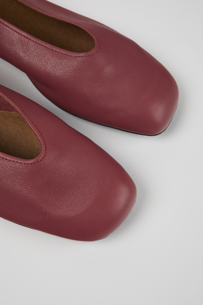 Close-up view of Casi Myra Red Leather Ballerina for Women