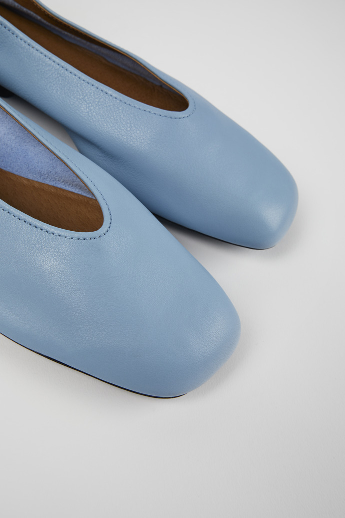 Close-up view of Casi Myra Blue Leather Ballerina for Women