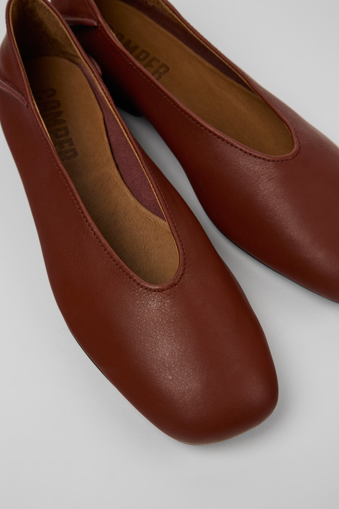 Close-up view of Casi Myra Red leather ballerinas for women