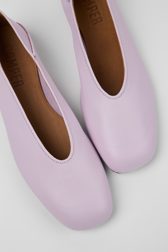 Close-up view of Casi Myra Purple leather ballerinas for women
