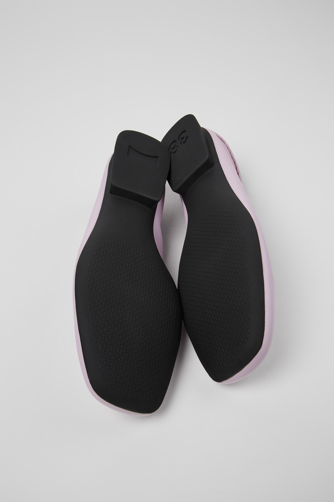 The soles of Casi Myra Purple leather ballerinas for women