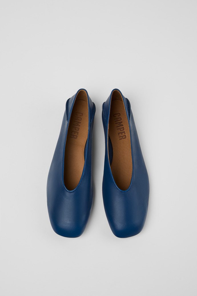Overhead view of Casi Myra Blue leather ballerinas for women