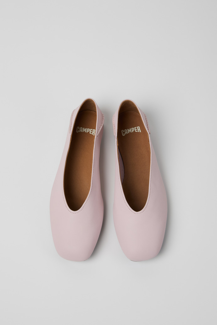 Overhead view of Casi Myra Pink Leather Ballerinas for Women.