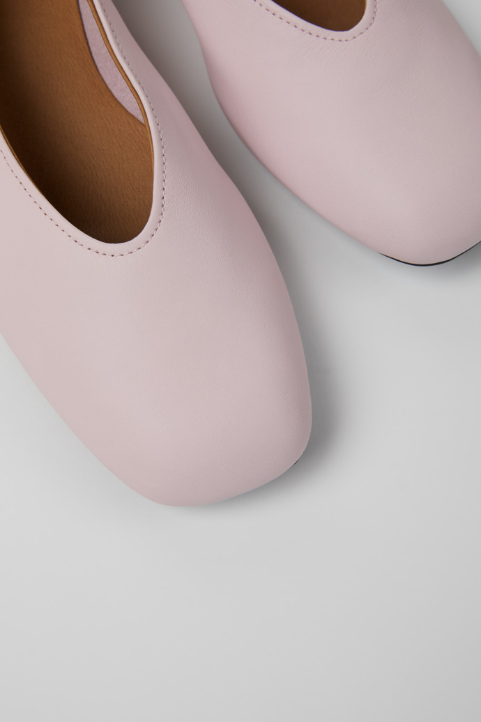 Close-up view of Casi Myra Pink Leather Ballerinas for Women.