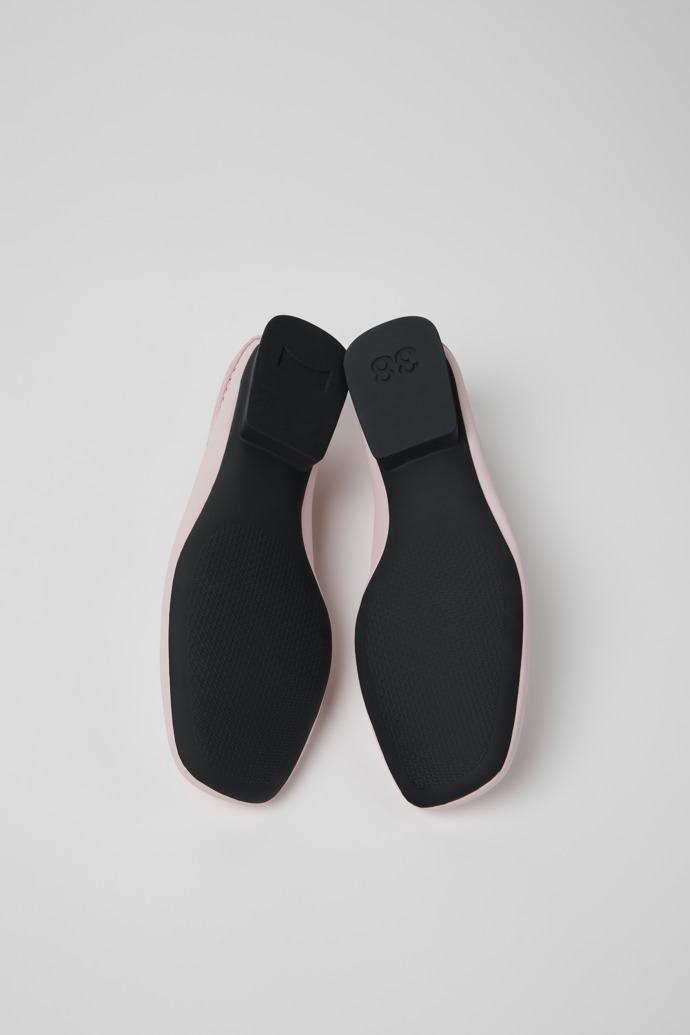 The soles of Casi Myra Pink Leather Ballerinas for Women.