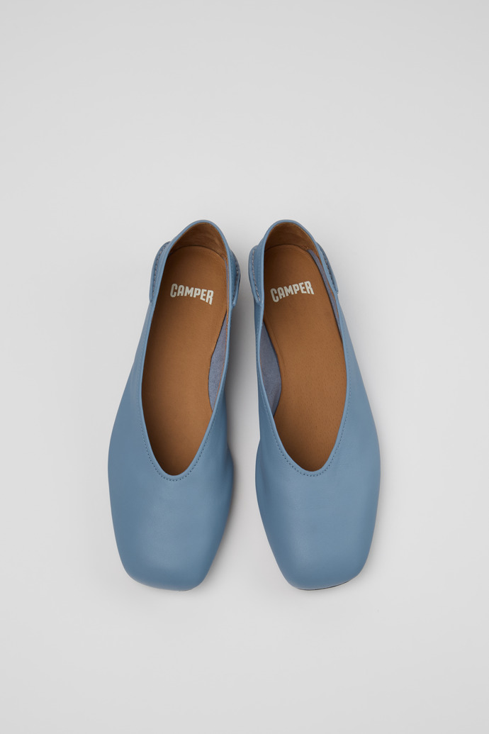 Overhead view of Casi Myra Blue Leather Ballerinas for Women.