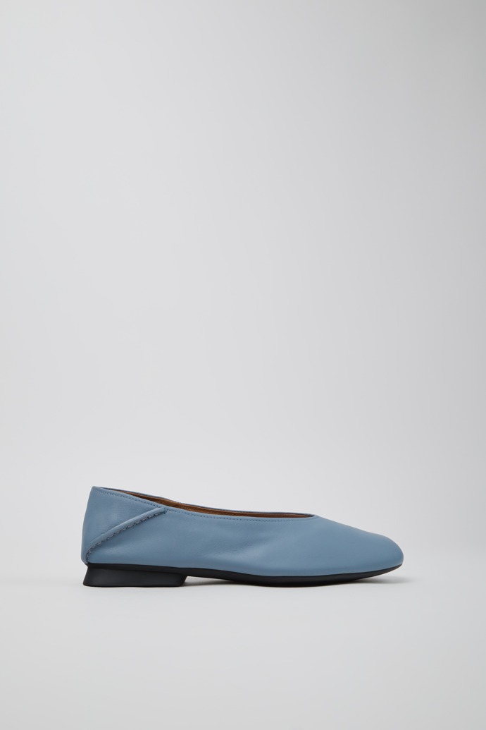 Side view of Casi Myra Blue Leather Ballerinas for Women.