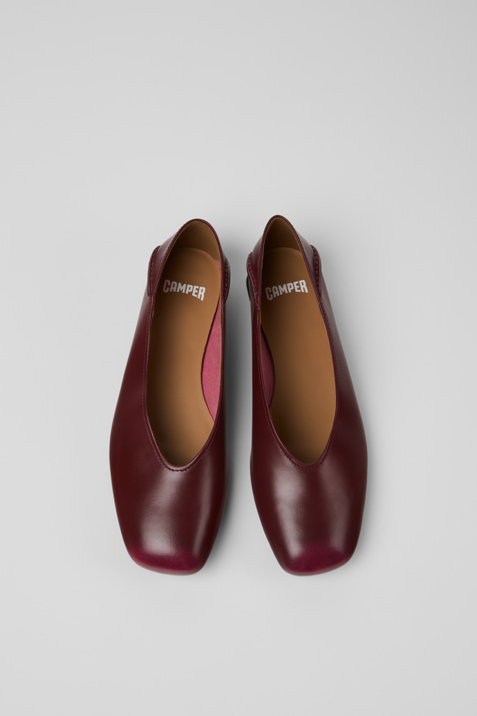 Overhead view of Casi Myra Burgundy Leather Ballerinas for Women.